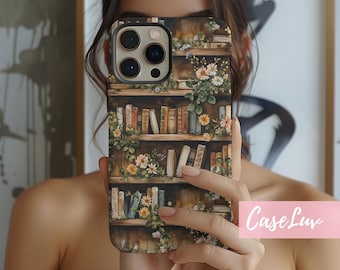 Bookish Floral Phone Case for Bookworm iPhone 15 iPhone 14 iPhone 13 iPhone 12 Pixel 8 Galaxy S24 Bookshelf Phone Case for Book lovers Gift