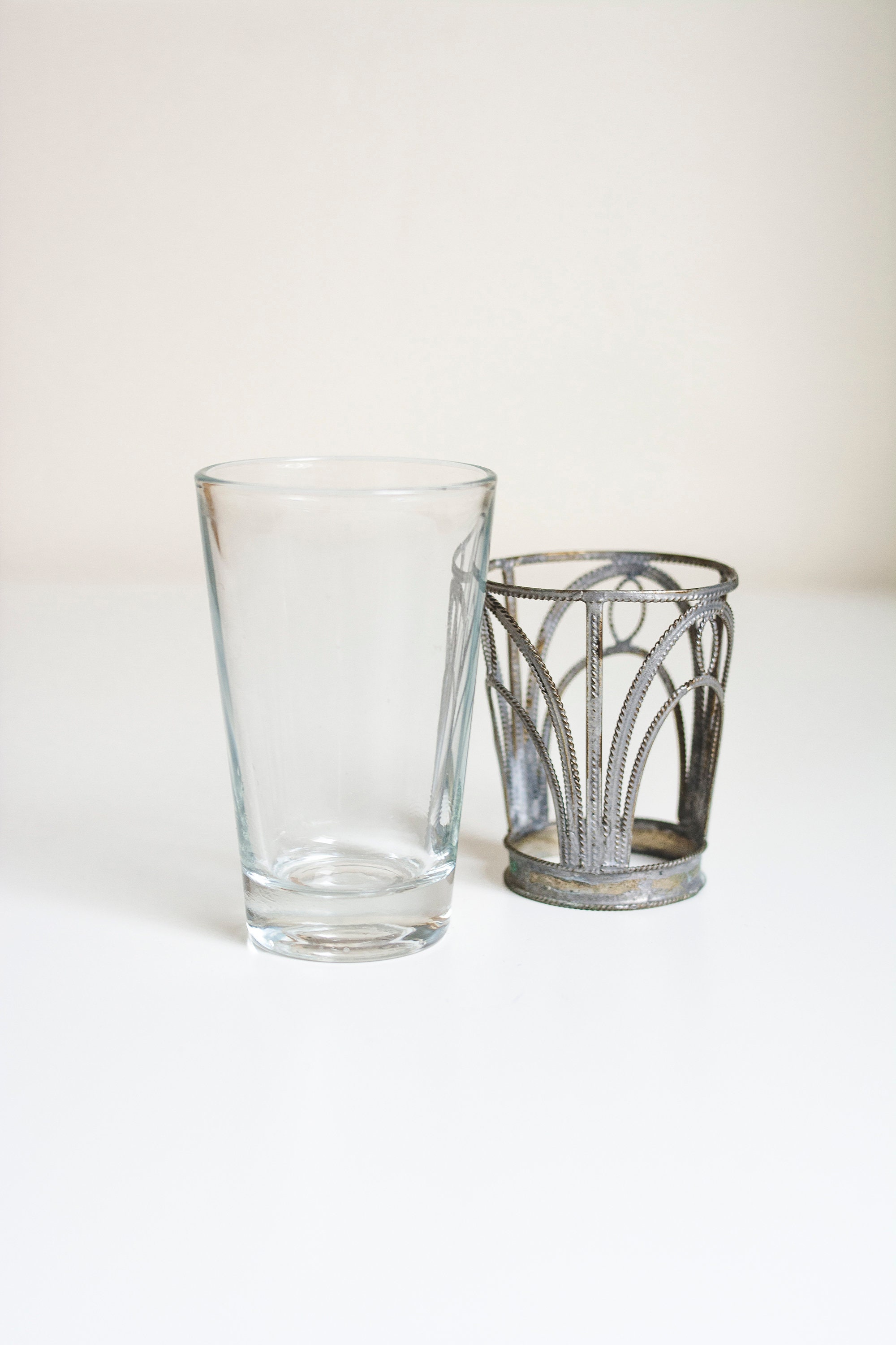 Drinking Shot Glass Set with Metal Holder, 1950s for sale at Pamono