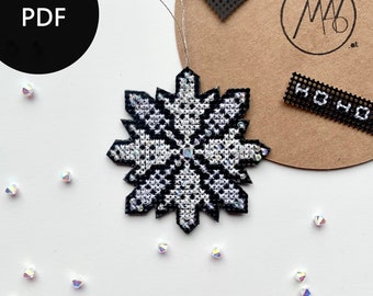 beaded cross stitch pattern, white star, modern christmas ornament, digital instructions (PDF)