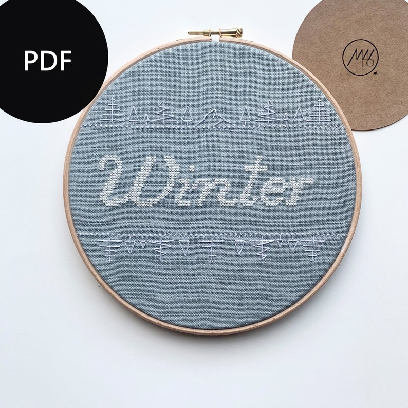 WINTER modern cross stitch pattern lettering digital instructions PDF image 2