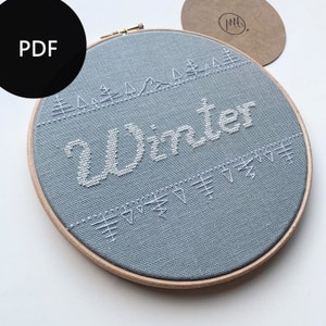 WINTER modern cross stitch pattern lettering digital instructions PDF image 1