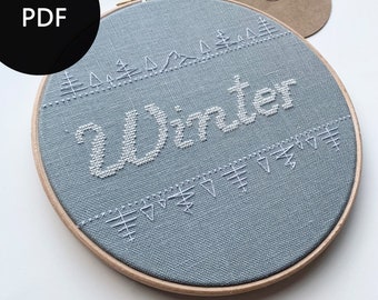 WINTER - modern cross stitch pattern - lettering - digital instructions (PDF)