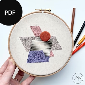 PDF instruction for modern embroidery, geometric design, step by step instruction in words and pictures (PDF)