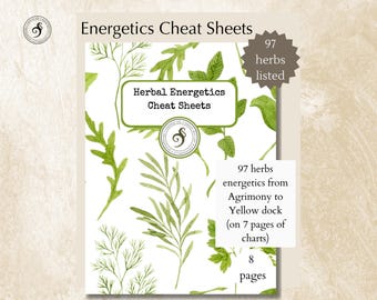 Herbal energetics cheat sheets - quick reference charts for 97 herbs study aid