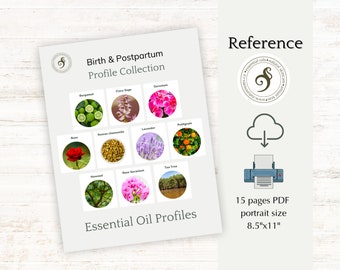 Essential oils for labor and postpartum profile sheets collection