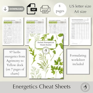 Herbal energetics cheat sheets - quick reference charts for 97 herbs study aid