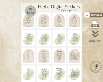 Herbs digital stickers, 30 PNG illustrations, transparent background included, commercial use