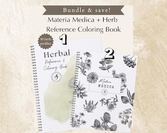 Herb coloring reference book + Materia Medica workbook (bundle)