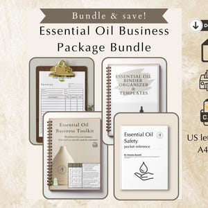 Paquete comercial de aceites esenciales: plantillas de facturas, hojas de trabajo comerciales, páginas insertables para carpetas, referencia rápida de seguridad