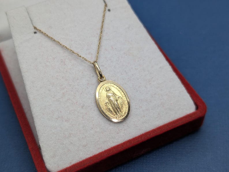 Dainty Oval Virgin Mother Mary Pendant Charm - 10K Yellow Gold - Etsy