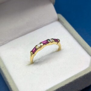 14K Yellow Gold Ruby Baguette & Diamond Ring - Half-Eternity Band