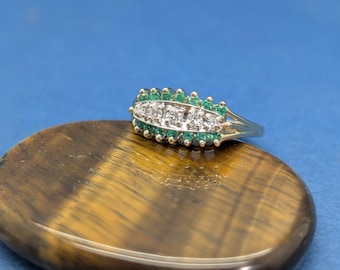 Vintage 14K Yellow Gold Diamond Emerald Triple Row Ring – Eye Design Cluster