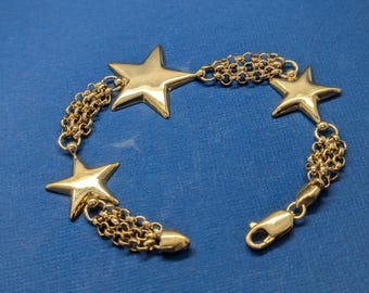 14K Yellow Gold Star Charm Mesh Bracelet - 7 Inch