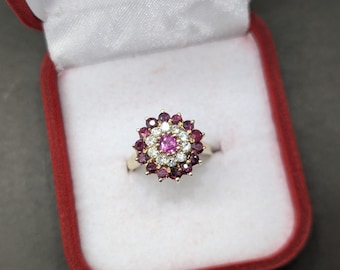 Vintage 18K Yellow Gold Double Halo Ring - 2.05 CTW Natural Rubies & Diamonds