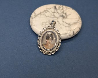 Vintage 18K White Gold Italian Miniature Hand-Painted Portrait Pendant