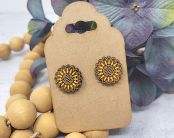 Wooden Sunflower Stud Earrings