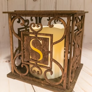 Holz Monogramm Windlicht Kerzenhalter