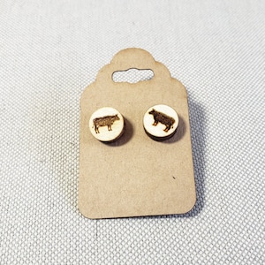 Wooden Cow Print Stud Earrings