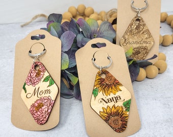 Wooden Floral Keychains