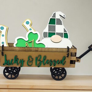 St Patrick&#39;s Day Gnome Themed Interchangeable Wagon Shelf Sitter