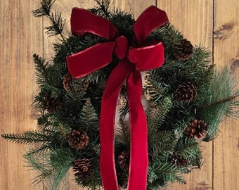 Christmas Wreath for Front Door, Artificial Pine Christmas Wreath with Red Bow, Traditional Christmas Pine Wreath, Holiday Wreath for Door