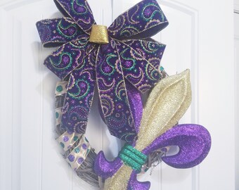 Mardi Gras Fleur De Lis grapevine wreath, Fleur de Lis wreath for front door, Mardi gras wreath, Mardi gras decoration, Carnival wreath