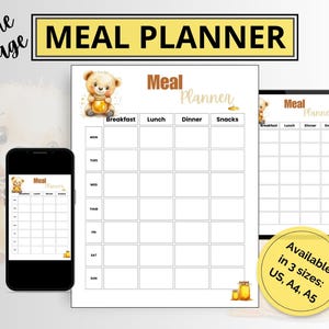 Meal Planner, Weekly Meal Planner, Food Diary, Food Log, PRINTABLE Journal Page, Food Journal, Food Tracker, Printable Meal Plan Template