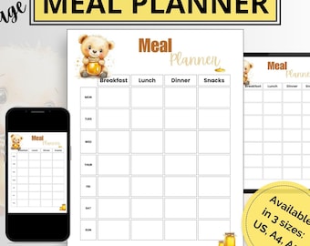 Meal Planner, Weekly Meal Planner, Food Diary, Food Log, PRINTABLE Journal Page, Food Journal, Food Tracker, Printable Meal Plan Template