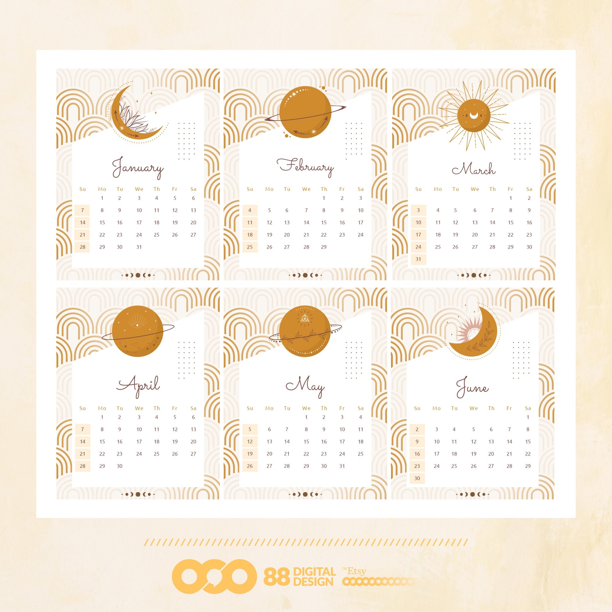 Boho Calendar 2025, Printable Monthly Calendar Etsy