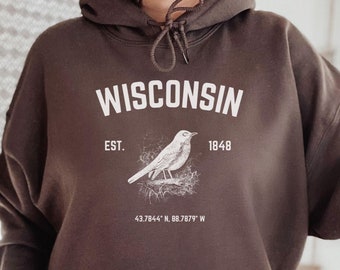 Wisconsin Hoodie/ Trendy Wisconsin Hoodie/ Vintage Wisconsin Hoodie/ Wisconsin Gift/ Wisconsin Crewneck