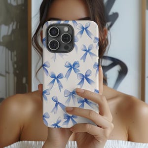 Blue Bow Coquette iPhone Case, Blue Coquette iPhone Case, Aesthetic Girly Phone Case for iPhone 16 Pro Max, 15 Plus, 14, 13, 12, 11, XS