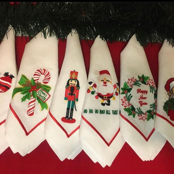 Christmas Embroidered Napkins Etsy