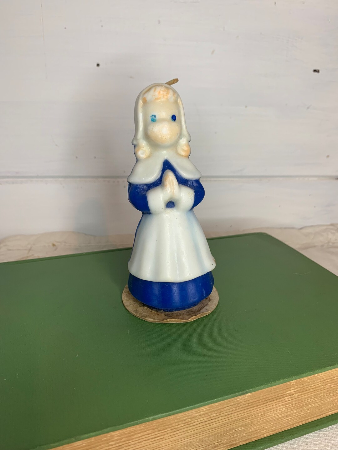 Large Vintage Gurley Candle Pilgrim Women Blue Etsy