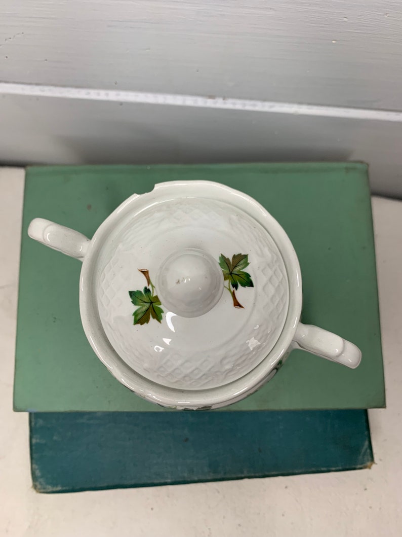 Vintage Ironstone Sugar Bowl With Ivy Leaf Pattern Etsy