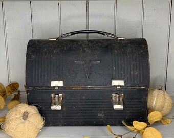 Vintage Colorful Patchwork Design Metal School Work Craft Lunch Box Pail