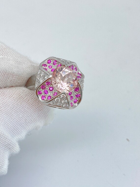 Vintage 14k Pink Morganite Diamond and Pink Topaz… - image 5