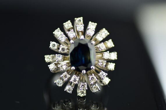 Exquisite 18k Blue Green Sapphire Diamond Starbur… - image 4