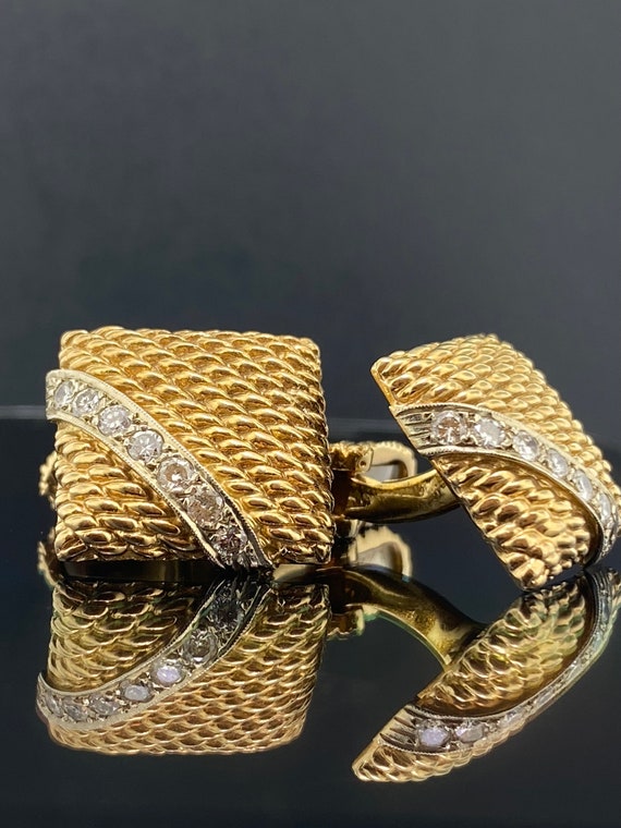 14k Custom Diamond Cufflinks, Vintage Custom .70 C