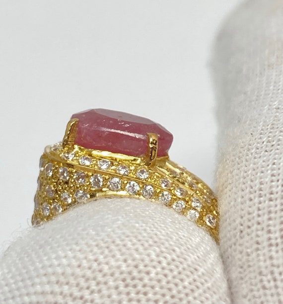 22k Pink Ruby Ring with Diamonds, Asymmetrical Vintag… - Gem