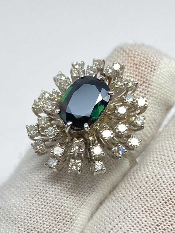 Exquisite 18k Blue Green Sapphire Diamond Starbur… - image 6