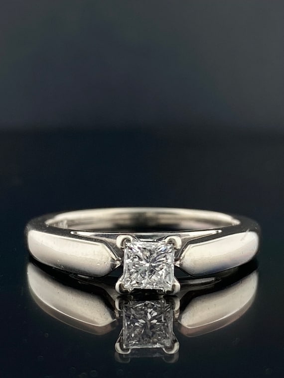 14k Diamond Solitaire Engagement Ring, Vintage Wh… - image 1