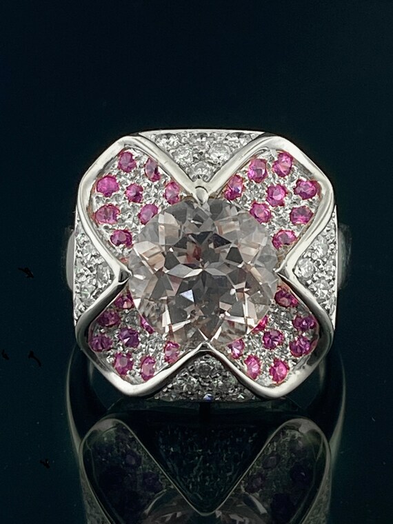 Vintage 14k Pink Morganite Diamond and Pink Topaz… - image 1