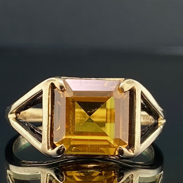 10k Citrine 3 carat Solitaire ring, Vintage Yellow Gold 1940s Citrine ring, size 6, November Birthday Birthstone  ROMANY Ring