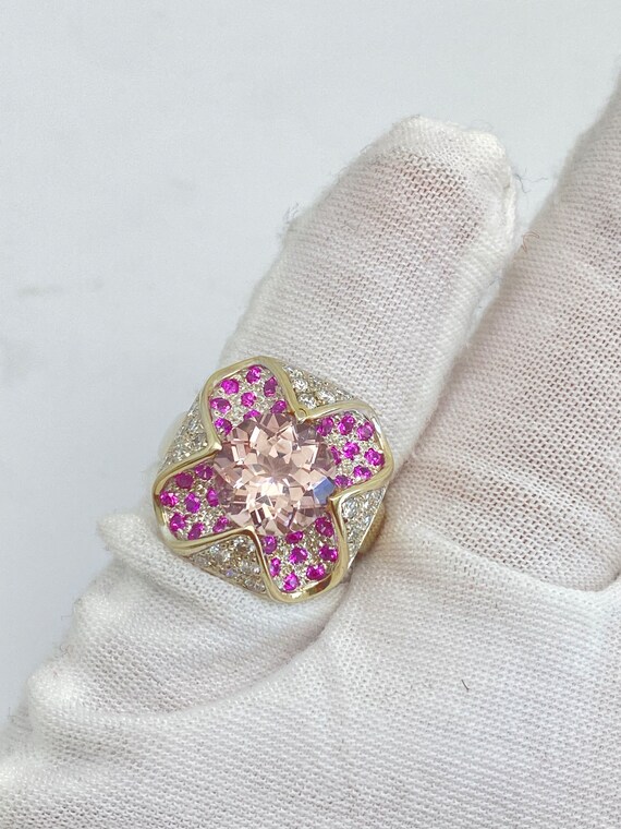 Vintage 14k Pink Morganite Diamond and Pink Topaz… - image 6