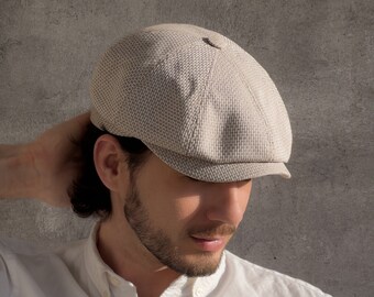 Casquette gavroche d'été en lin « Madrid Beige »