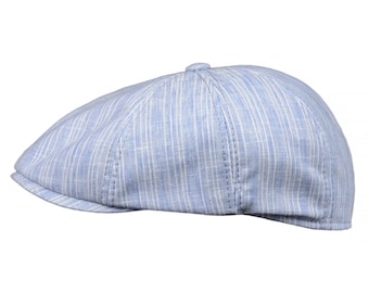 Linen Newsboy Cap "Blue Stripes"