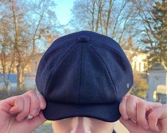 Herringbone Newsboy Tweed Cap - Navy Blue