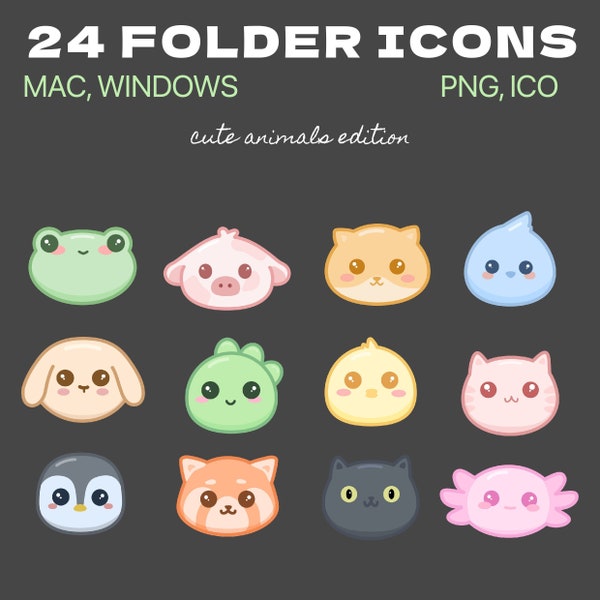 Icônes de dossier d'animaux pastel mignons / MAC, Windows / PNG, ICO