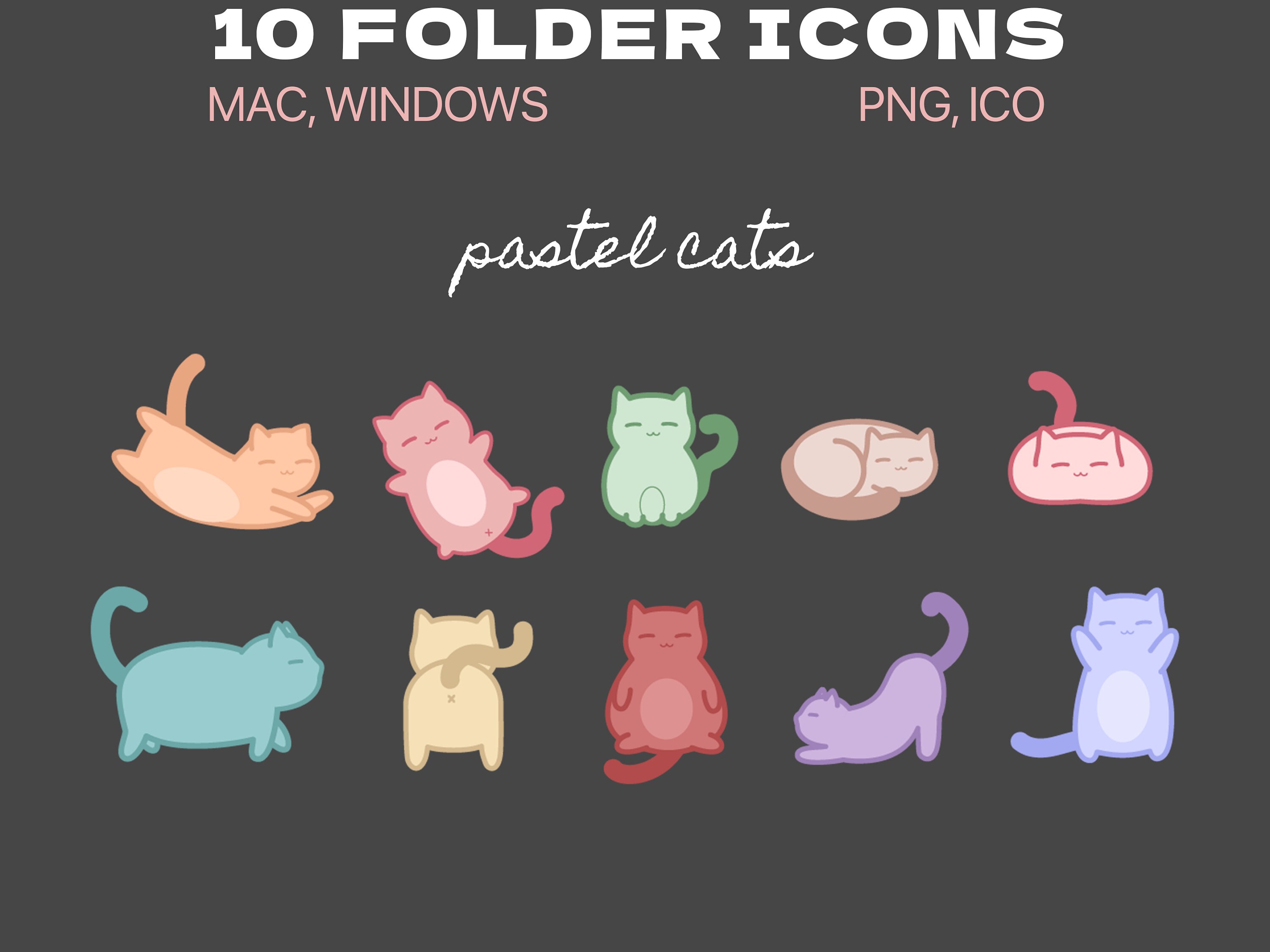 Cute Cat Folder Icons Neutral Denim Windows and (Instant Download