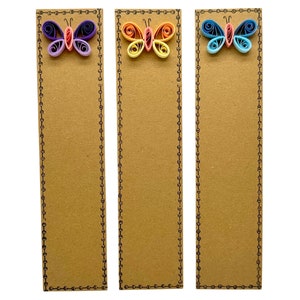 Paquete de marcapáginas de mariposas, juego mixto de 3: mariposas en filigrana de color morado, amarillo y azul, cartón reciclado, ecológico, hecho a mano